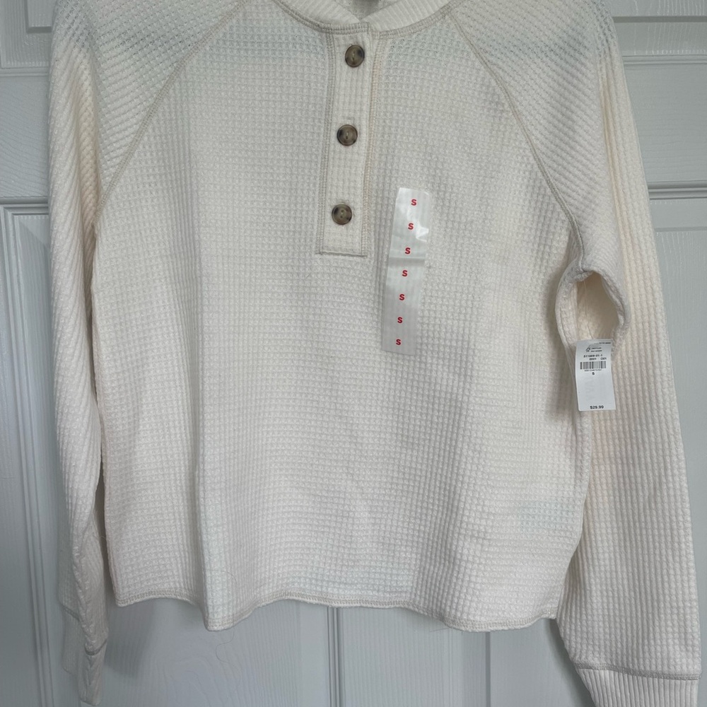Old Navy Cream Ribbed Polo Sweatshirt